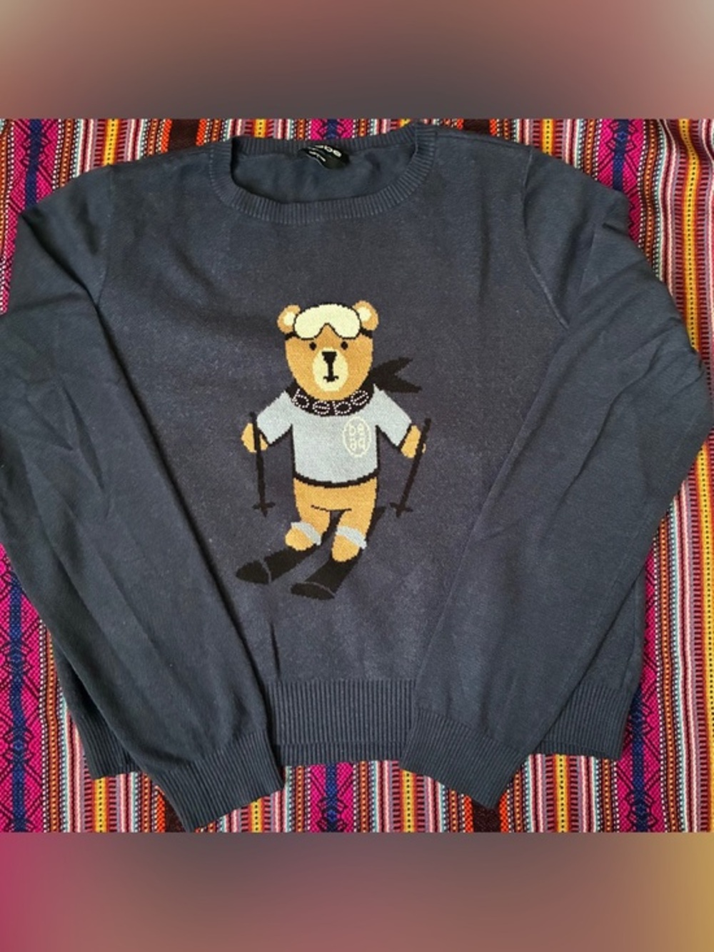 bebe Navy Bear Ski Crewneck Sweater